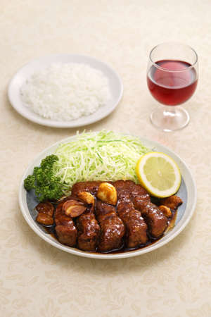 Tonteki, Japanese Yokkaichi style pork loin steak (like a baseball glove)の写真素材