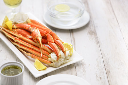 snow crab legs with garlic butter sauceの写真素材