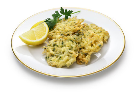 Italian baby sardine fritters(Frittelle di bianchetti) isolated on white backgroundの写真素材