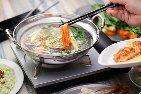 Thai suki hot pot at homeの写真素材