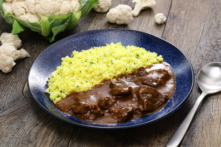 cauliflower rice and beef curryの写真素材