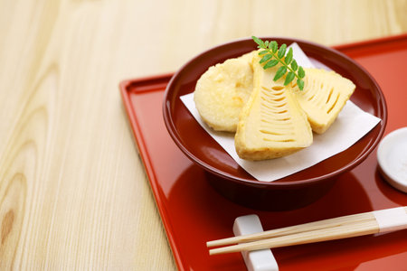 bamboo shoots tempura, Japanese cuisineの写真素材