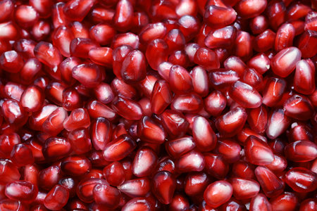 red pomegranate seeds texture, top viewの写真素材