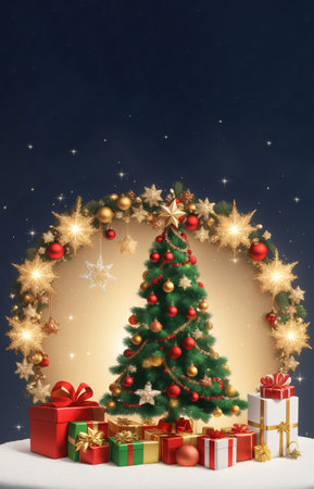 Christmas tree and presents. generative AI illustration.の素材