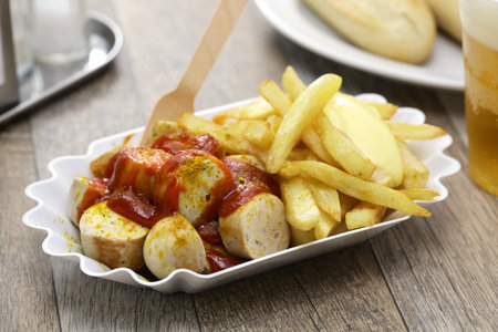 currywurst, German curry sausage, street foodの写真素材