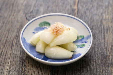 homemade rakkyo (Japanese scallion bulb pickles ),  a garnish of Japanese cuisineの写真素材