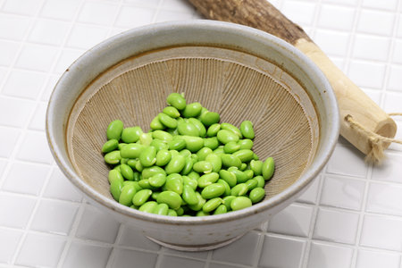 Zunda mochi (rice cake wrapped in sweet edamame paste), a Japanese dessertの写真素材