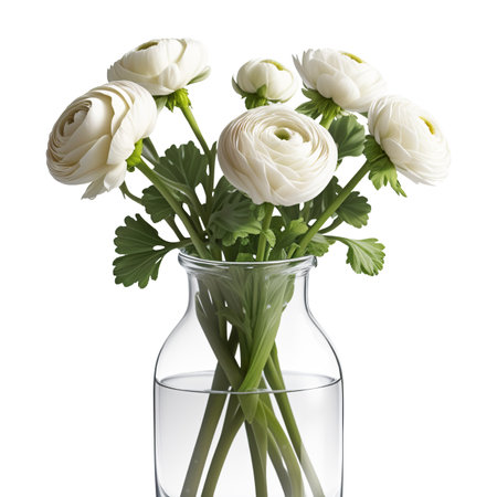 white ranunculus in a vase, generative AI illustration.の素材
