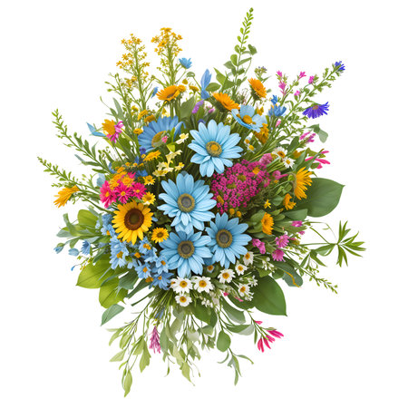 beautiful wildflowers round bouquet for bridal. Generative AI. transparent PNGの素材