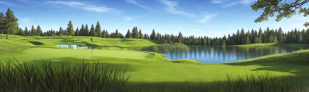 golf course, panoramic view. generative AI illustration.の素材