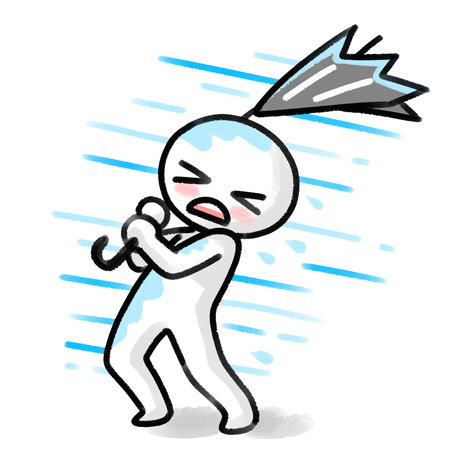 rainstorm( a storm accompanied by heavy rain). Illustration character expression of heavy rainの写真素材