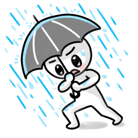 torrential rain, Illustration character expression of heavy rainの写真素材