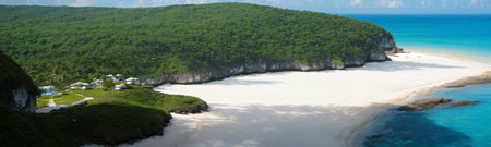 tropical beach resort. panoramic view. generative AI illustration.の素材