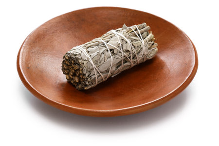 white sage smudge stick for meditation, healing, and spiritual room cleansingの写真素材