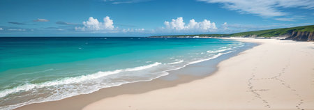 beautiful coastline, white sand beach, turquoise blue sea. Generative AI.の素材