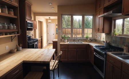 nice kitchen interior, natural light, Generative AIの素材