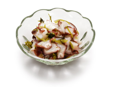 homemade Tacowasa (marinated octopus and wasabi leaves and stems), Japanese popular foodの写真素材