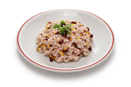 Risotto with burgundy color sweet cornの写真素材