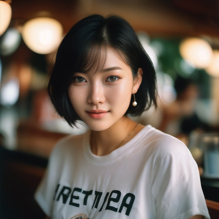 A part-time job woman in her twenties working at a cafe. Generative AI.の素材