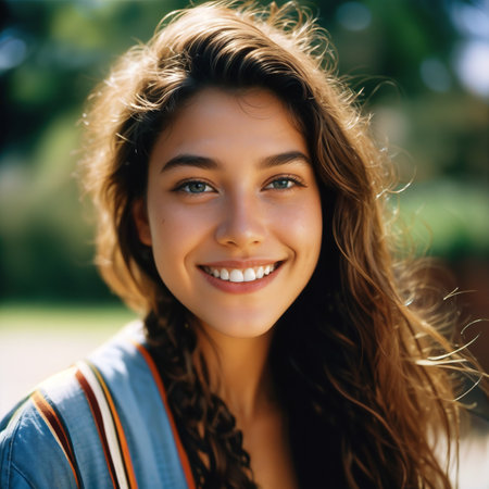 Beauty Venezuela woman with brunette hair. Generative AI.の素材