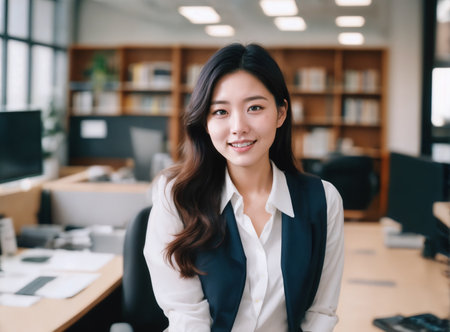Paralegal woman in her 20s working at a law firm. Generative AI.の素材