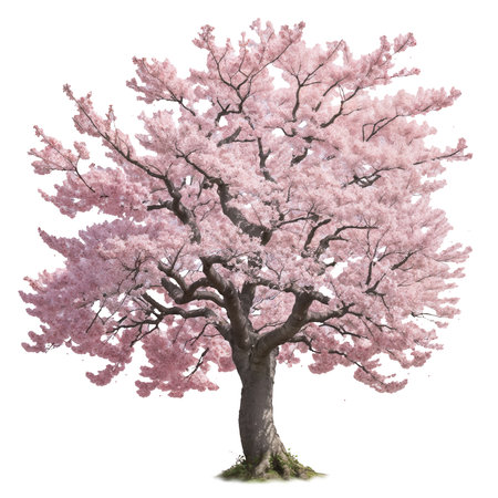 Sakura ( Japanese cherry tree ) in full bloom isolated on a white background. Generated AI.の素材
