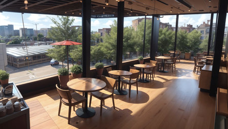 coffeehouse interior. Generative AI.の素材