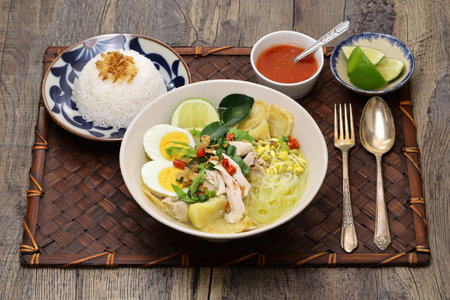 Soto Ayam, an Indonesian chicken noodle soupの写真素材