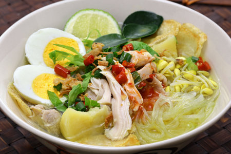 Soto Ayam, an Indonesian chicken noodle soupの写真素材