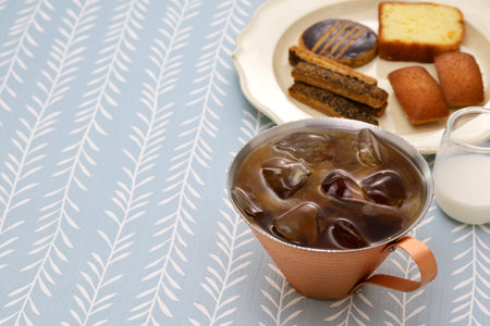cold brew coffee in a copper cup.の写真素材