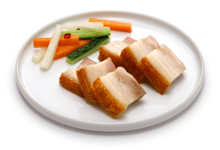 Homemade crispy roast pork belly with skin, Chinese Cantonese cuisineの写真素材