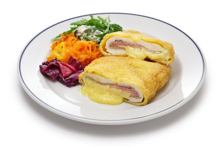 Chicken Cordon Bleu, French cuisine isolated on white backgroundの写真素材