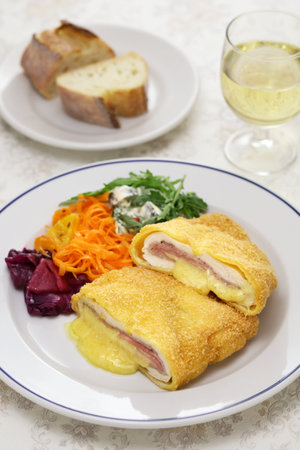 Chicken Cordon Bleu, French cuisine isolated on white backgroundの写真素材