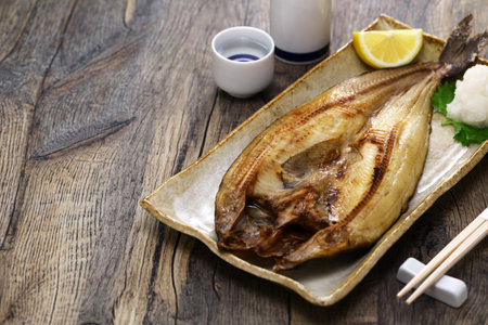 Grilled semi-dried fish (Okhotsk atka mackerel), Japanese traditional foodの写真素材