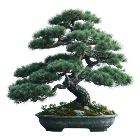Japanese pine tree bonsai.  AI-generated.
Bonsai uses cultivation techniques to produce small trees that mimic the shape and style of mature, full-size trees.の素材