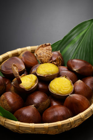 Porotan is a Japanese chestnut whose inner skin is easy to peel.の写真素材