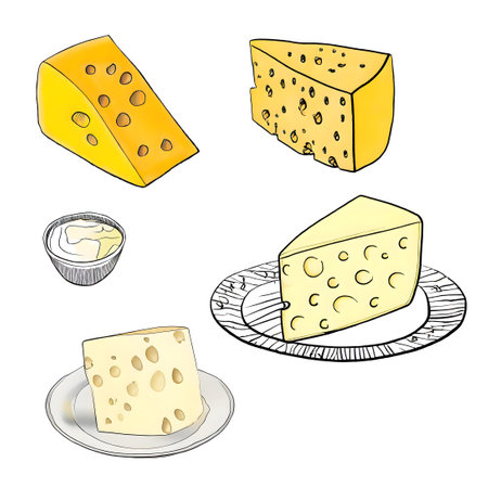 Perforated cheese various illustrations generative AIの素材