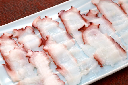 Sashimi with thinly sliced octopus, Japanese cuisine, close up shotの写真素材