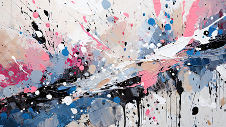 Abstract background of oil paint splashes on canvas. Modern art.の素材