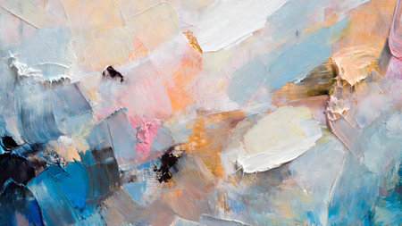 Painting close-up. Abstract background of oil paint on canvasの素材