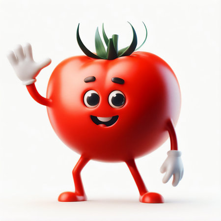 3d mascot character design of a standing tomato with hand forming a hi!ãGenerative AIの素材