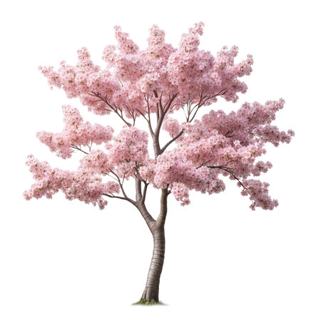 Sakura ( Japanese cherry tree ) in full bloom isolated on a white background. Generated AI.の素材