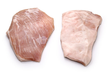 pork jowl meat isolated on a white backgroundの写真素材
