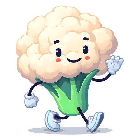 mascot character design of a standing cauliflower with hand forming a hi!の素材