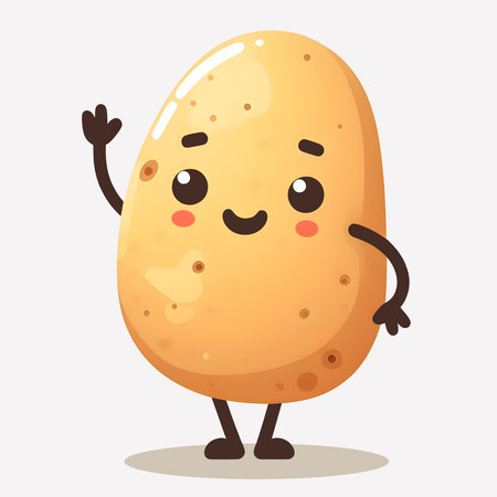 mascot character design of a standing potato with hand forming a hi!の素材