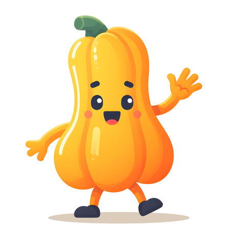 mascot character design of a standing butternut squash with hand forming a hi!の素材