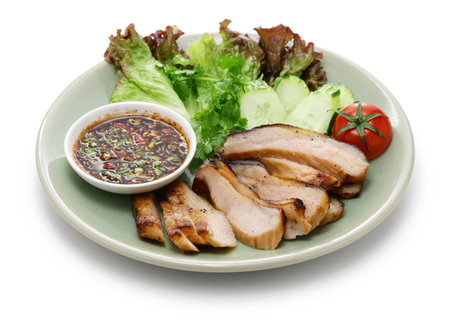 Kor Moo Yang ( charcoal grilled pork jowl meat ), Thai Isan cuisineの写真素材