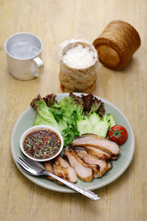Kor Moo Yang ( charcoal grilled pork jowl meat ), Thai Isan cuisineの写真素材