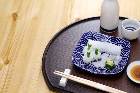 Aori-ika ( oval squid ) sashimi, Japanese cuisine.の写真素材