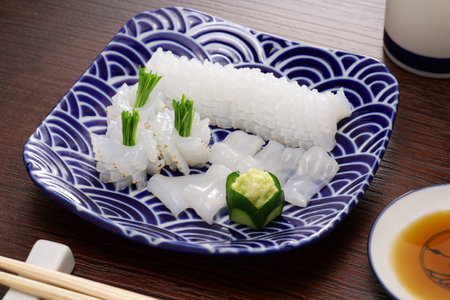 Aori-ika ( oval squid ) sashimi, Japanese cuisine.の写真素材